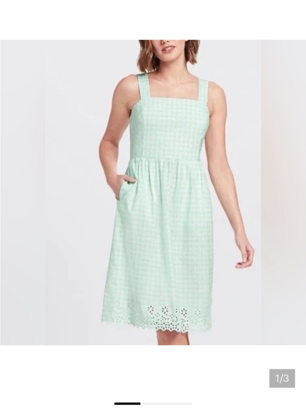 Draper James Mint Gingham Square-Neck Midi Dress